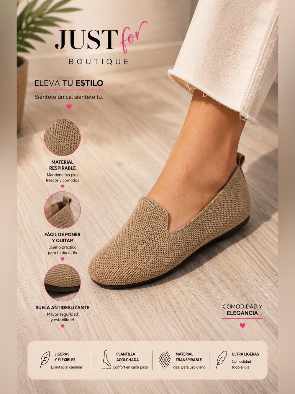 Women's Tan Knit Slip-On Flats
